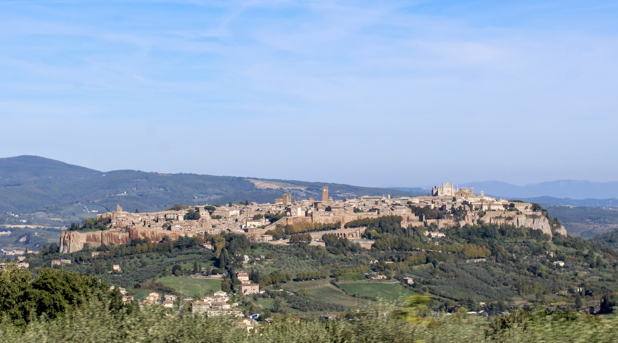 Old city on a plateau seen from opposing hillside