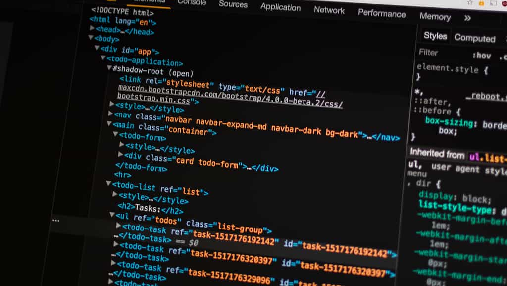 Photo of HTML computer code