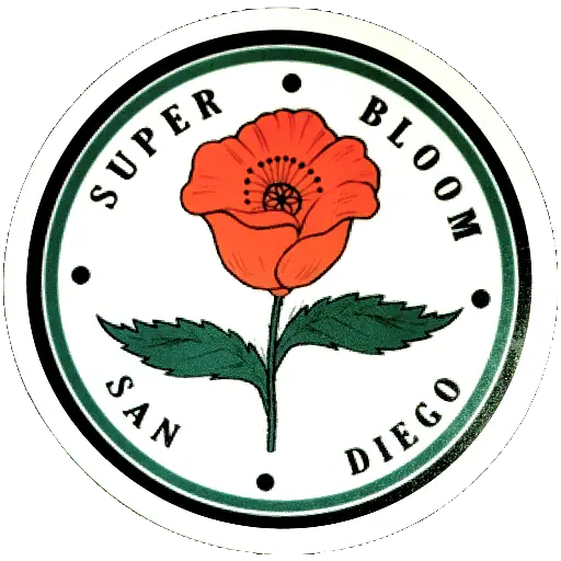 Circular logo of the San Diego Super Bloom ultimate team with a poppy flower